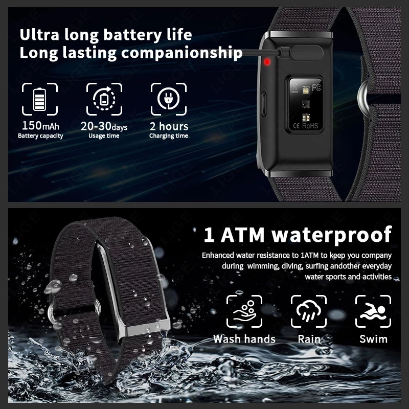 No Screen Smart Watch Men and Women Heart Rate and Blood Pressure Multi-function Health Fitness 1ATM Waterproof 100+ Sport Mode Bracelet for Unisex